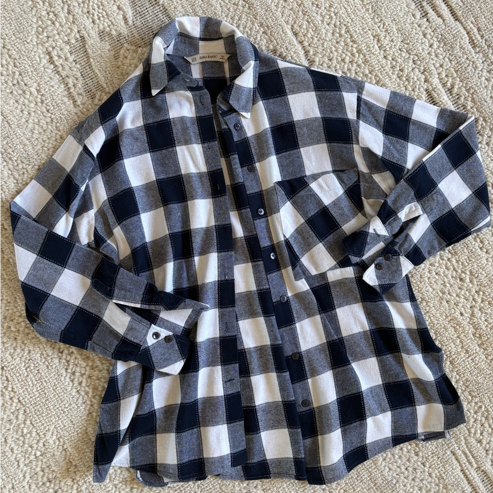 Zara Black and White Checkered Flannel Shirt